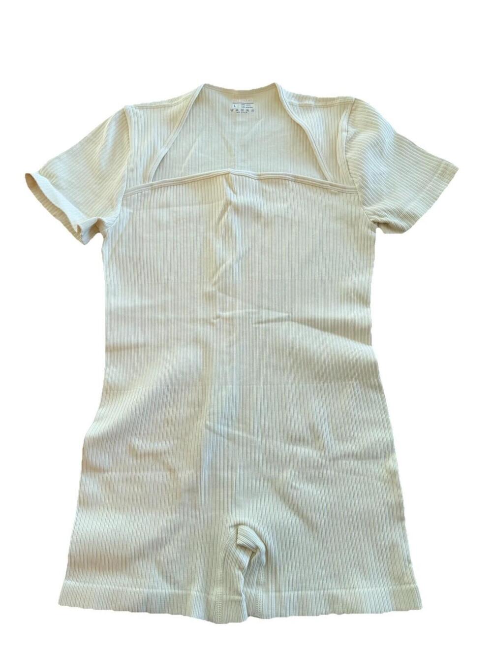 OQQ New Short Sleeved Romper Shorts Size Large Beige